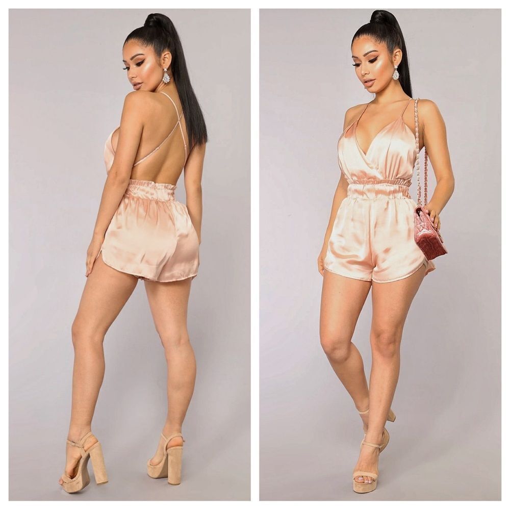 Fashion Nova Romper Blush Gold Metallic Going Out Small Party